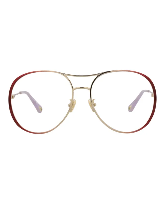 Chloé CH 0019O 30009854 002 Aviator Metal Burgundy Optical Frames with Transparent Lens sold by Gaffos