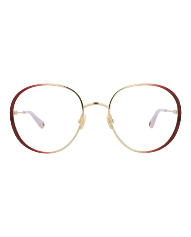 Chloé CH 0018O 30009855 001 Round Metal Burgundy Optical Frames with Transparent Lens sold by Gaffos