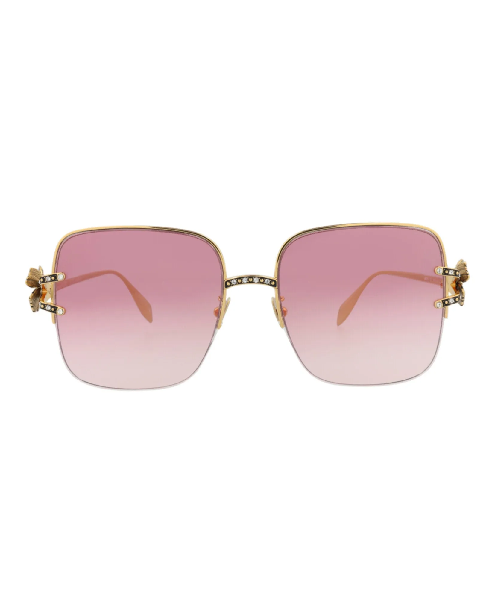 Alexander McQueen AM 0371S 30013274 003 Square Metal Gold Sunglasses with Red Lens sold by Gaffos