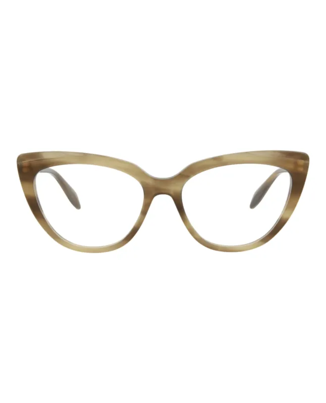 Alexander McQueen AM 0253O 30008688 004 Cat-Eye Plastic Havana Optical Frames with Transparent Lens sold by Gaffos