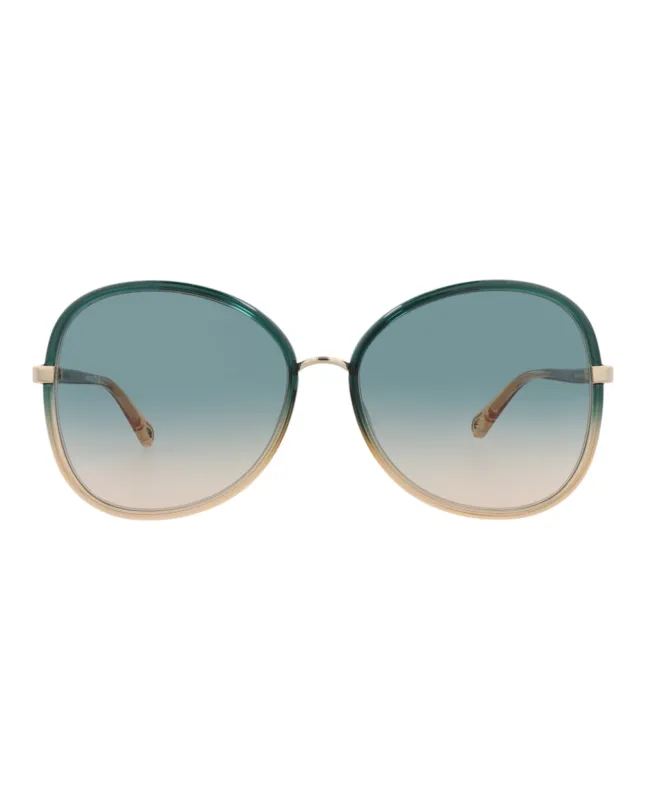 Chloé CH 0030S 30009792 006 Round Plastic Blue Sunglasses with Green Lens sold by Gaffos