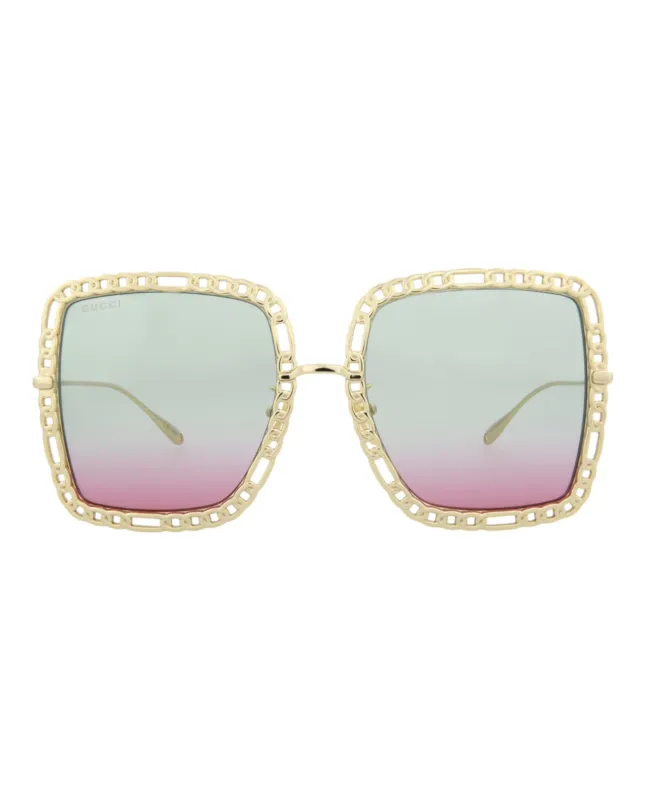 Gucci GG 1033S 30011787 003 Square Metal Gold Sunglasses with Blue Lens sold by Gaffos