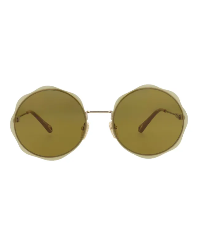 Chloé CH 0202S 30014664 001 Round Metal Gold Sunglasses with Green Lens sold by Gaffos