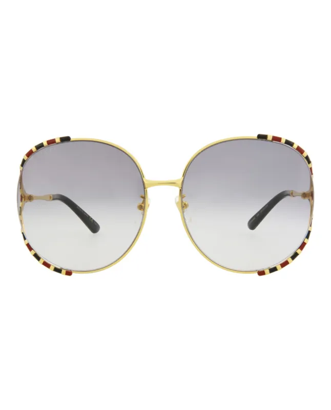 Gucci GG 0595S 30008116 006 Round Metal Gold Sunglasses with Grey Lens made by Gucci