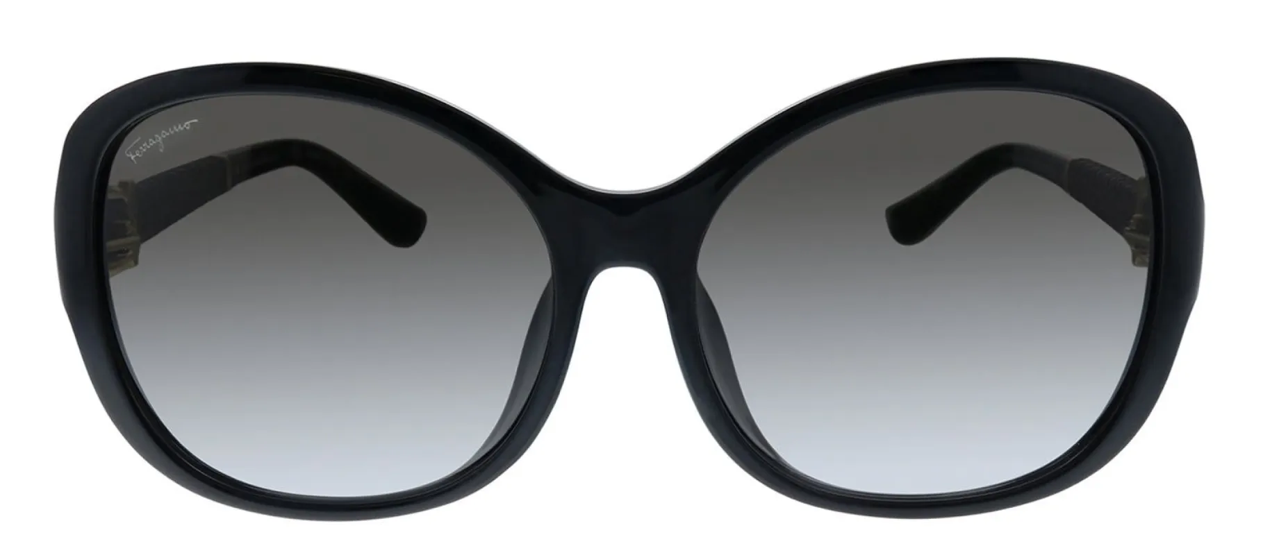 Salvatore Ferragamo SF 744SLA 001 Oval Plastic Black Sunglasses with Grey Gradient Lens sold by Gaffos