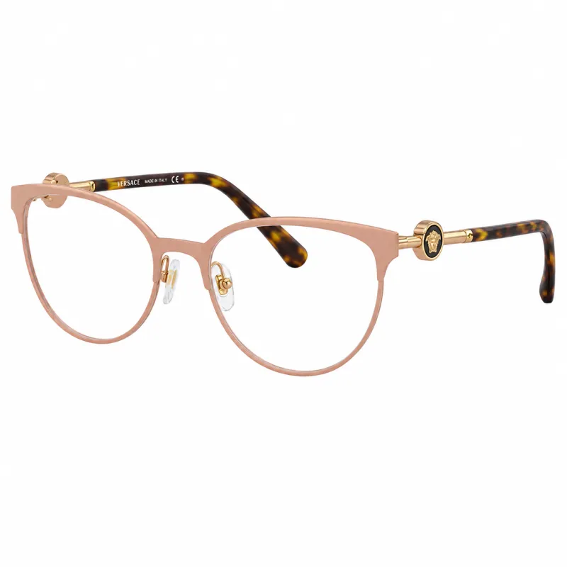 Versace VE 1271 1412 Cat-Eye Metal Pink Eyeglasses with Logo Stamped Demo Lenses made by Versace