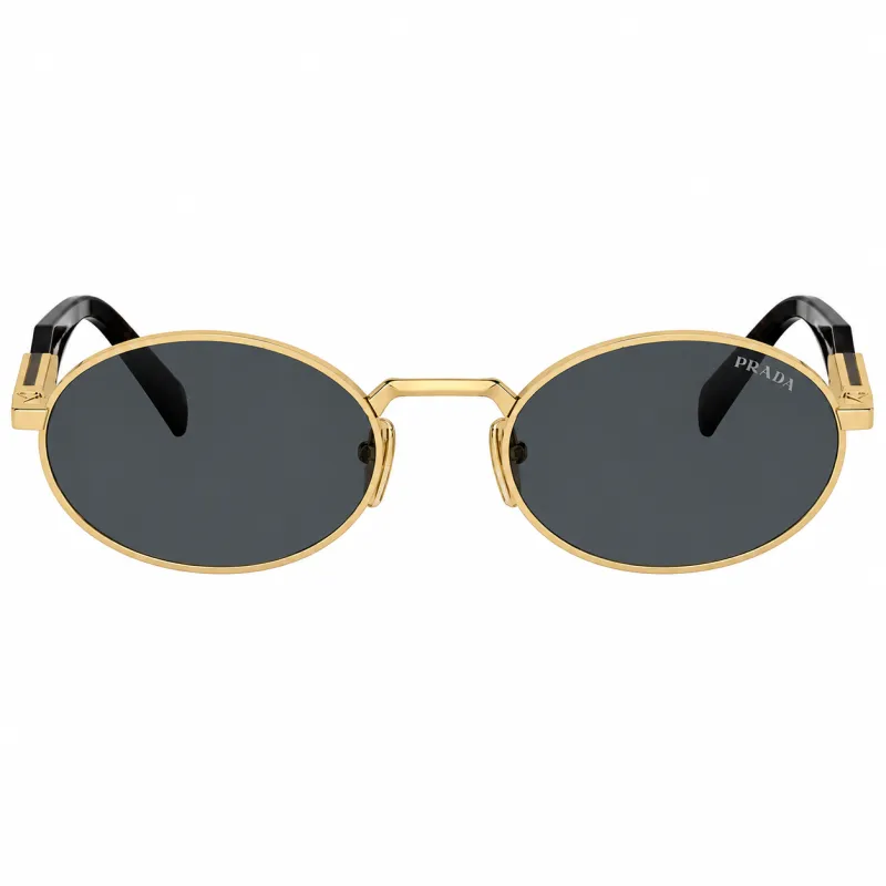 Prada PR 65ZS ZVN09T Oval Metal Gold Sunglasses with Grey Lens made by Prada