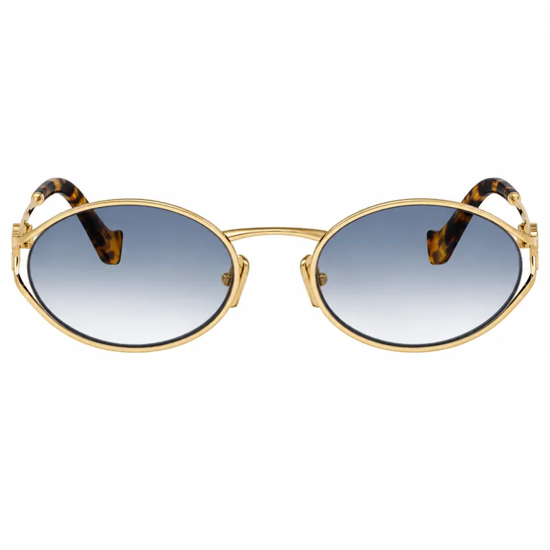 Miu Miu MU 52YS ZVN80O Oval Metal Gold Sunglasses with Blue Gradient Lens made by Miu Miu