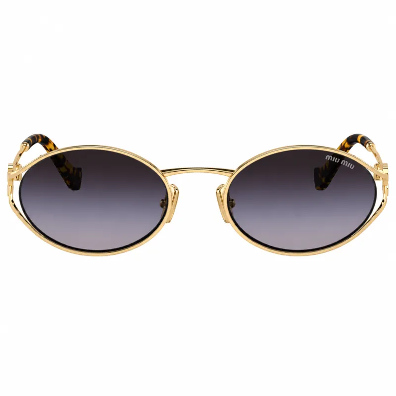 Miu Miu MU 52YS ZVN5D1 Oval Metal Gold Sunglasses with Grey Gradient Lens made by Miu Miu