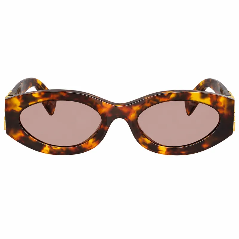 Miu Miu MU 11WS 14L20I Oval Plastic Havana Sunglasses with Purple Lens made by Miu Miu