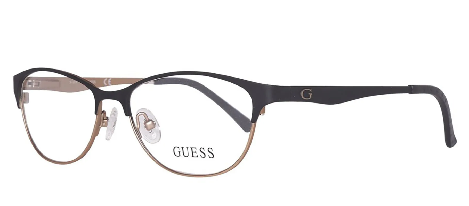 Guess GU 2504 002 Cat-Eye Plastic Gold Eyeglasses with Logo Stamped Demo Lenses sold by Gaffos
