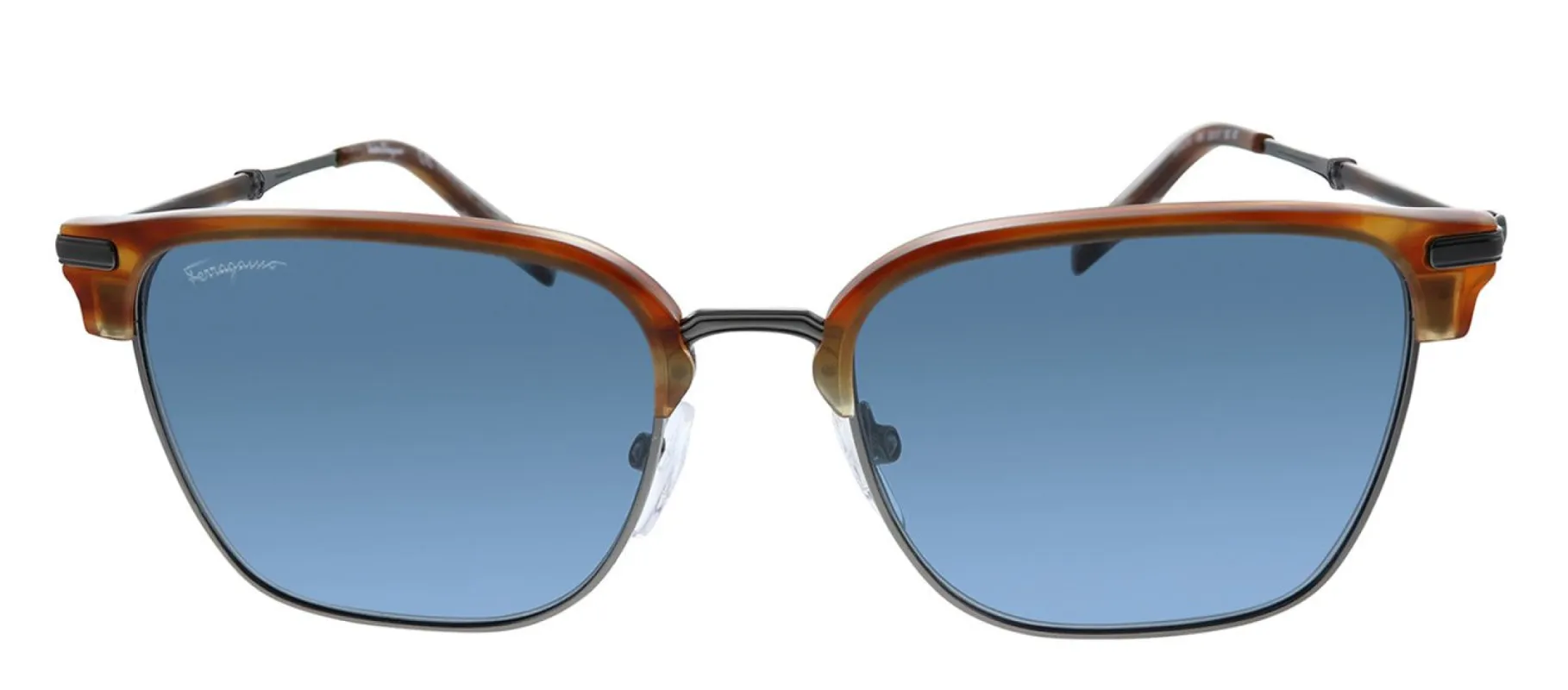 Salvatore Ferragamo SF 227S 086 Rectangle Metal Havana Sunglasses with Blue Lens made by Gaffos