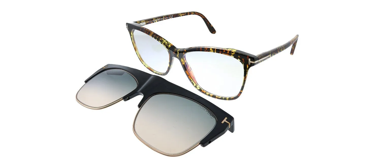Tom Ford FT 5690-B 056 Square Plastic Leopard Havana Sunglasses with Blue Block Clear With Grey Clip on Gradient Lens sold by Gaffos product image thumbnail 3
