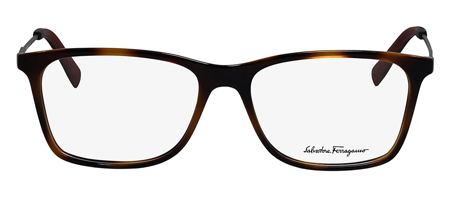 Salvatore Ferragamo SF 2876 068 Rectangle Plastic Tortoise Matte Eyeglasses with Logo Stamped Demo Lenses sold by Gaffos