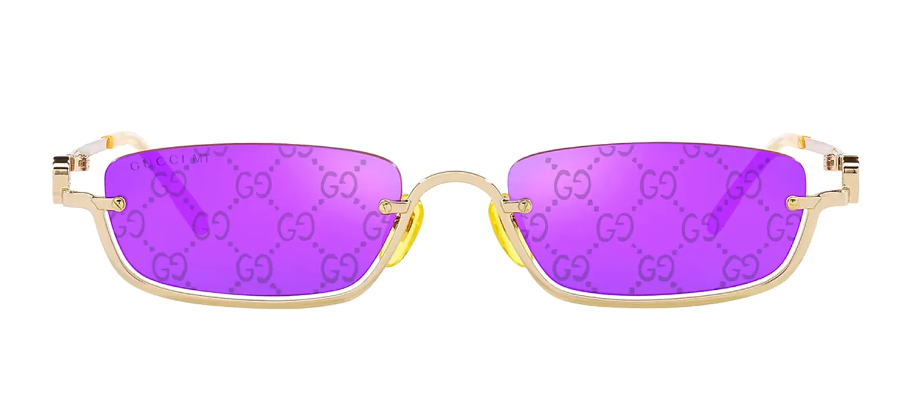 Gucci GG 1278S 005 Semi-Rimless Metal Gold Sunglasses with Purple Lens sold by Gaffos