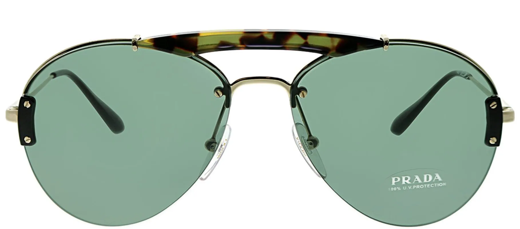 Prada PR 62US 09R254 Aviator Metal Tortoise/ Havana Sunglasses with Light Green Lens sold by Gaffos