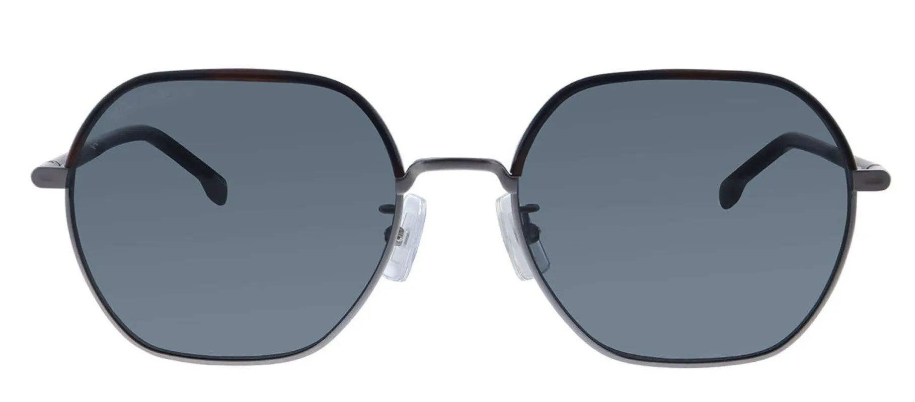 Hugo Boss BOSS 1107/F/S R81 Rectangle Metal Ruthenium Sunglasses with Grey Blue Lens made by Gaffos
