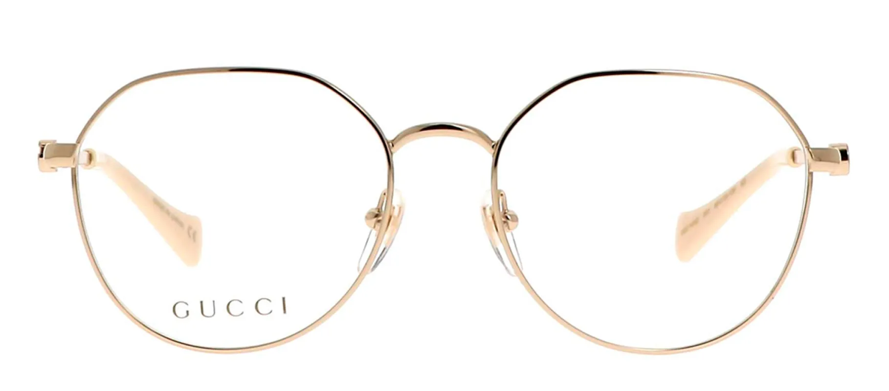 Gucci GG 1145O 001 Geometric Metal Gold Eyeglasses with Logo Stamped Demo Lenses sold by Gaffos