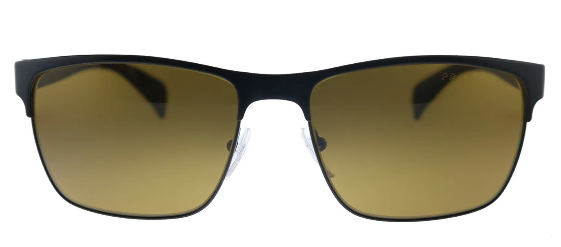 Prada PR 51OS 1BO5Y1 Rectangle Metal Black Sunglasses with Brown Polarized Lens made by Gaffos