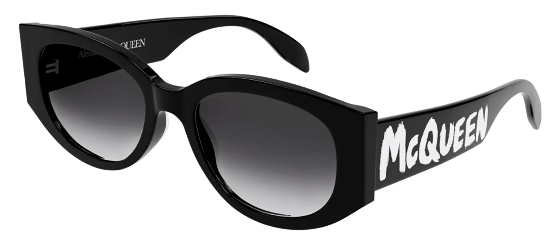 Alexander McQueen McQUEEN GRAFFITI AM 0330S 001 Oval Acetate Black Sunglasses with Grey Gradient Lens sold by Gaffos