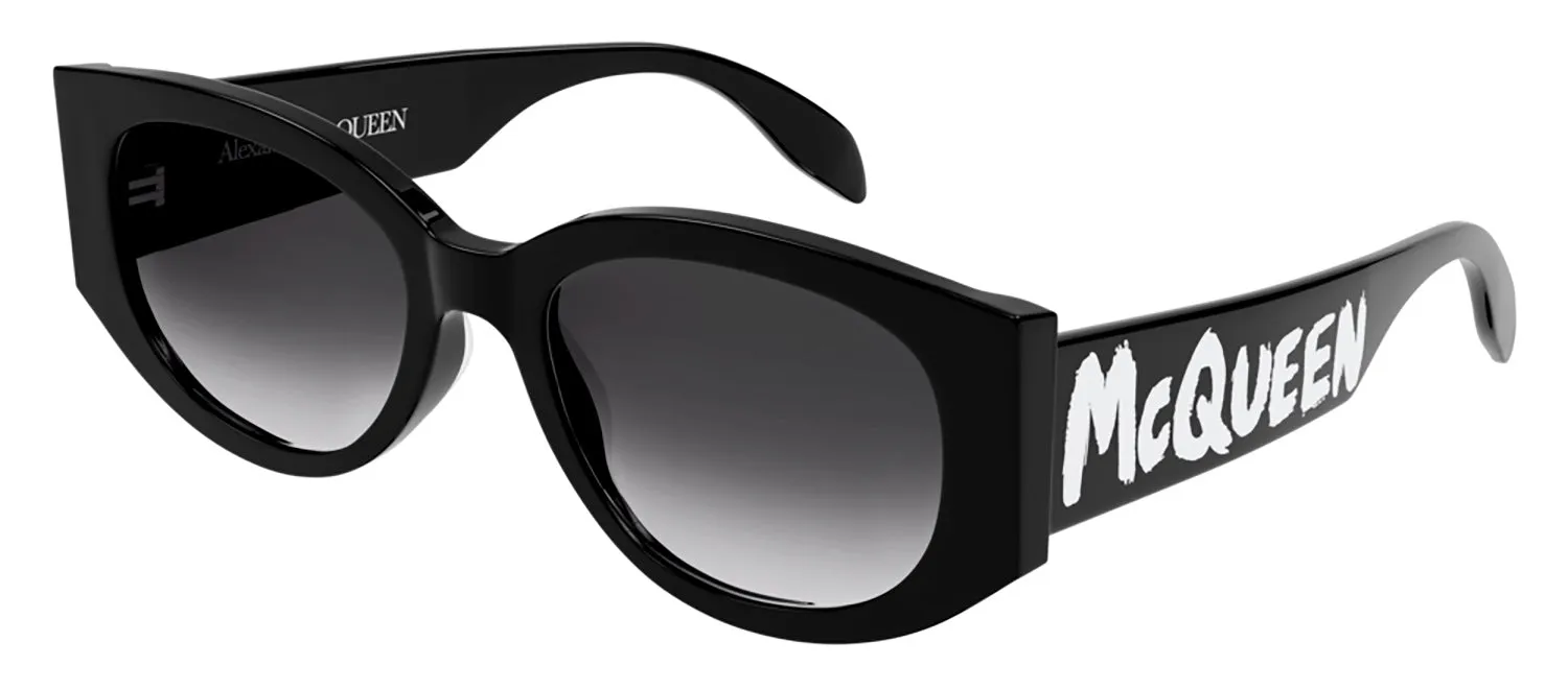 Alexander McQueen McQUEEN GRAFFITI AM 0330S 001 Oval Acetate Black Sunglasses with Grey Gradient Lens sold by Gaffos