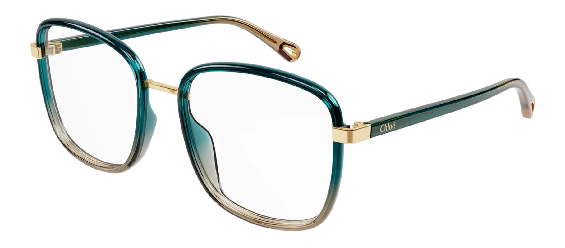 Chloe CH 0034O 010 Square Plastic Green Eyeglasses with Logo Stamped Demo Lenses sold by Gaffos