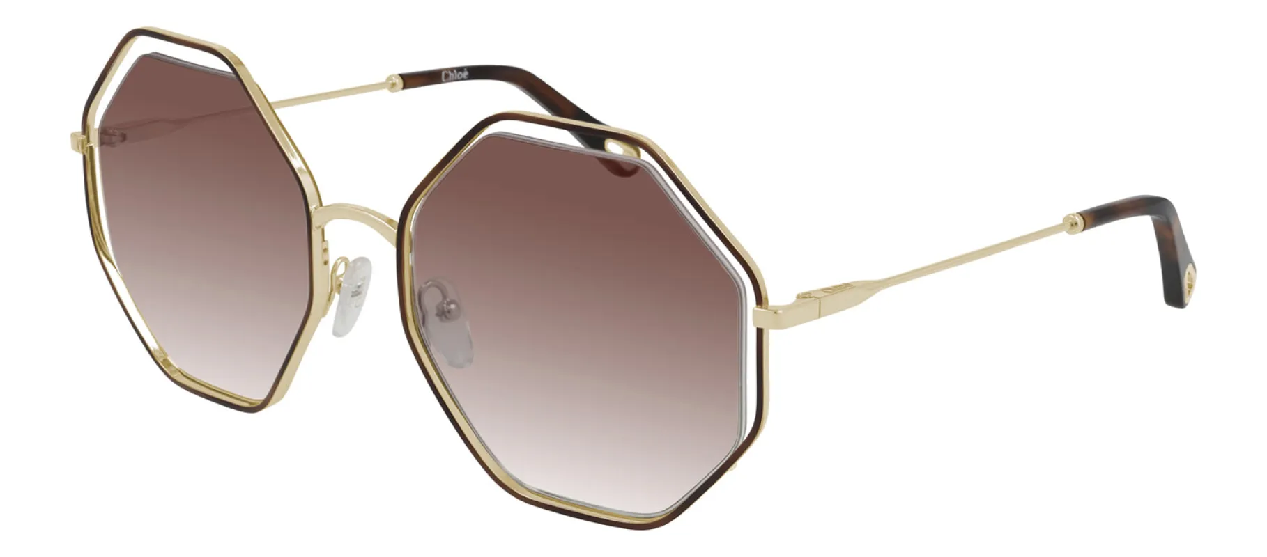 Chloe CH 0046S 001 Geometric Metal Havana Sunglasses with Brown Gradient Lens sold by Gaffos