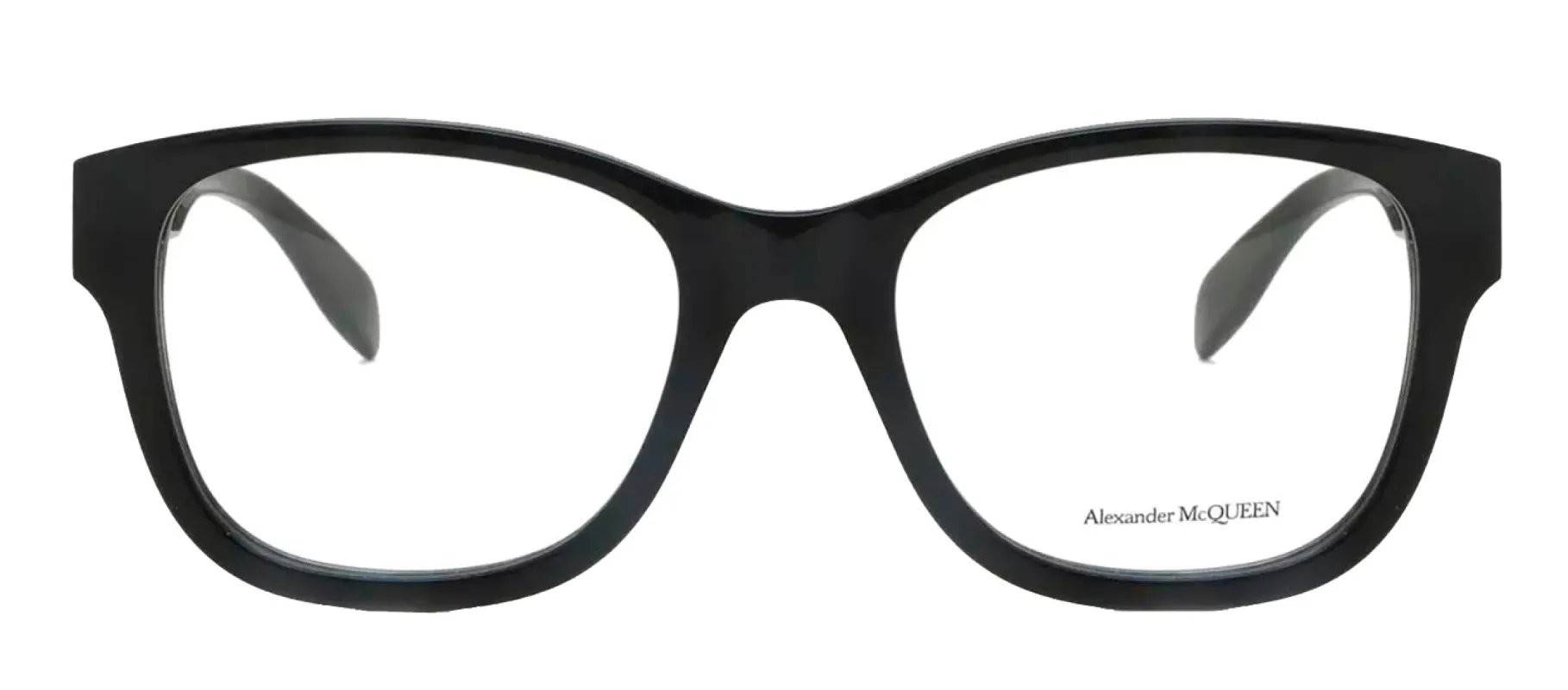Alexander McQueen AM 0350O 001 Square Plastic Black Eyeglasses with Logo Stamped Demo Lenses sold by Gaffos