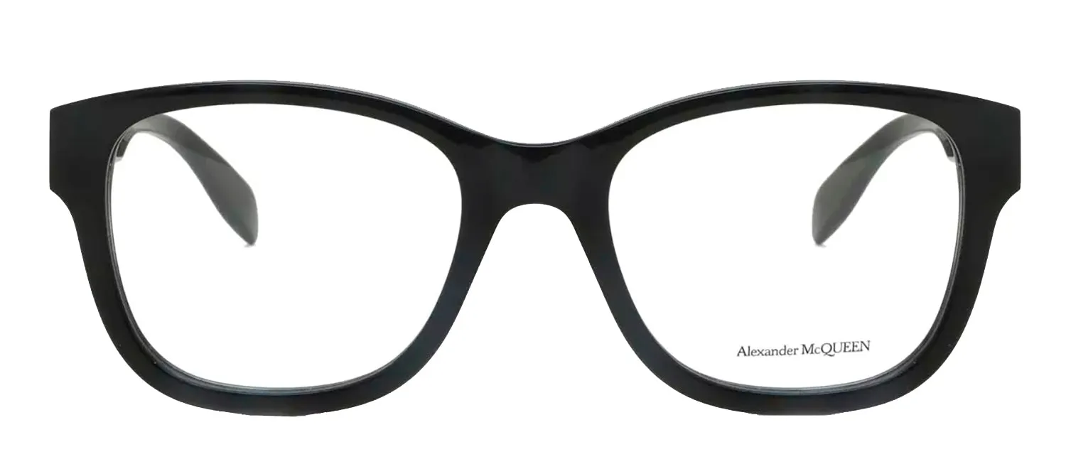 Alexander McQueen AM 0350O 001 Square Plastic Black Eyeglasses with Logo Stamped Demo Lenses sold by Gaffos