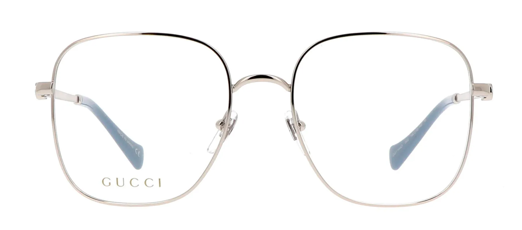 Gucci GG 1144O 002 Square Metal Silver Eyeglasses with Logo Stamped Demo Lenses sold by Gaffos