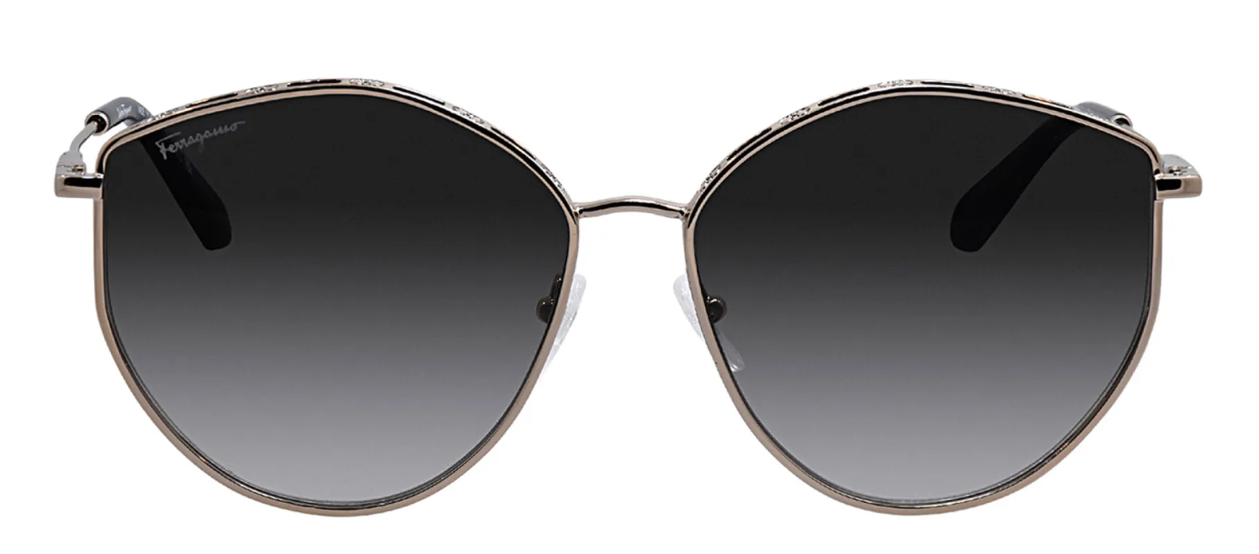 Salvatore Ferragamo SF 264S 785 Irregular Metal Rose Gold Sunglasses with Grey Gradient Lens sold by Gaffos