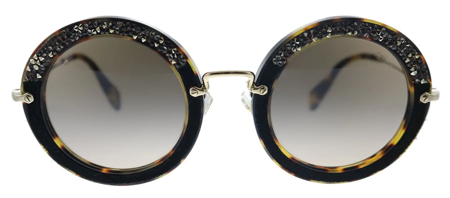 Miu Miu MU 08RS 7S04P0 Round Plastic Havana Sunglasses with Brown Mirrored Gradient Lens sold by Gaffos