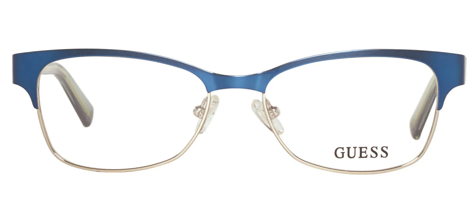 Guess GU 2467 B24 Cat-Eye Plastic Blue Eyeglasses with Logo Stamped Demo Lenses sold by Gaffos