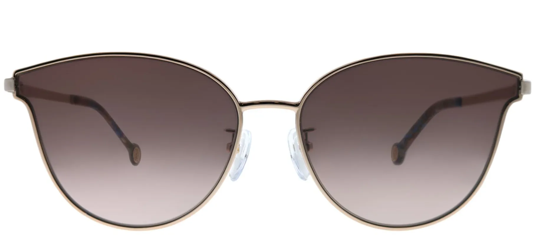 Carolina Herrera SHE 104 A39 Cat Eye Metal Gold Sunglasses with Brown Mirror Lens made by Gaffos