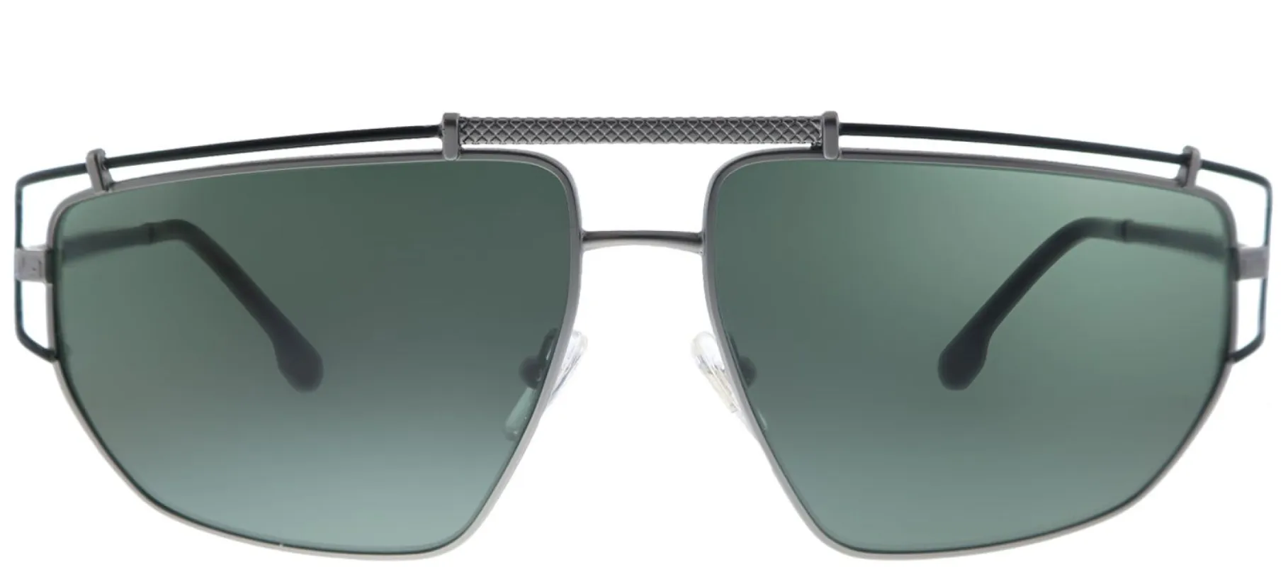 Versace VE 2202 143771 Geometric Metal Ruthenium/ Gunmetal Sunglasses with Green Lens made by Gaffos