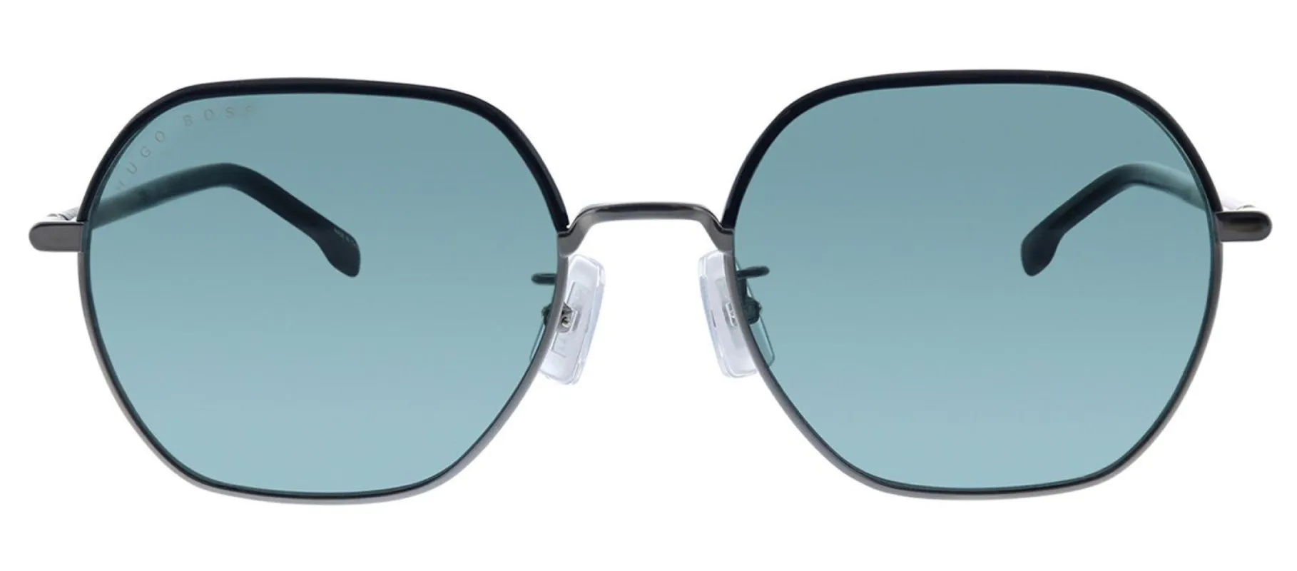 Hugo Boss BOSS 1107/F/S KJ1 Rectangle Metal Ruthenium Sunglasses with Green Lens made by Gaffos