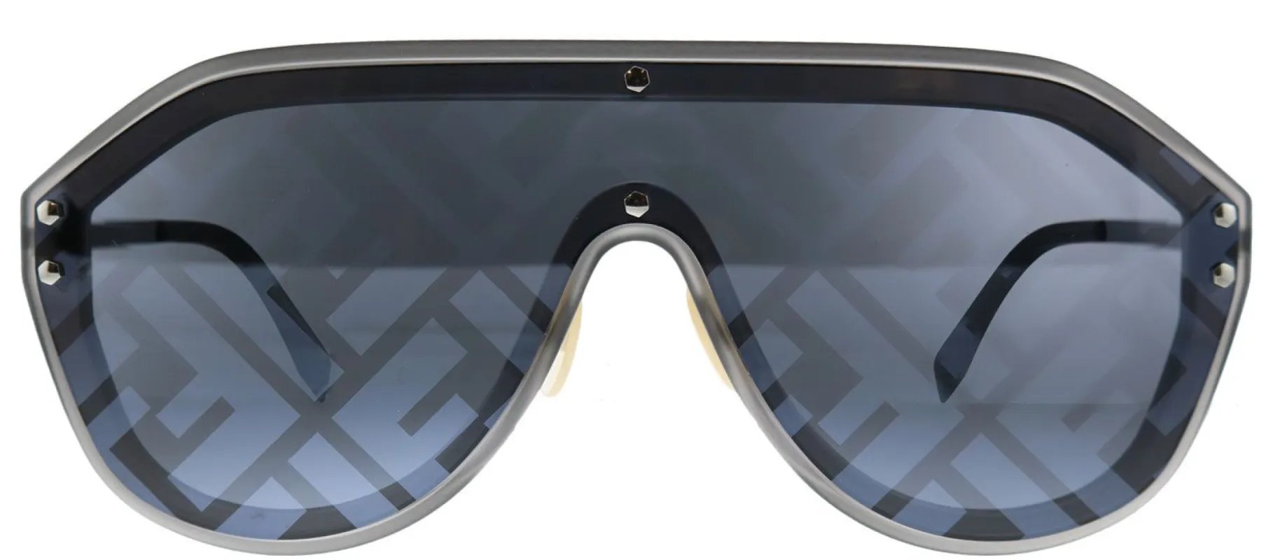Fendi Men FF M0039/G V81 Shield Plastic Ruthenium/ Gunmetal Sunglasses with Grey Fendi Print Mirror Lens sold by Gaffos