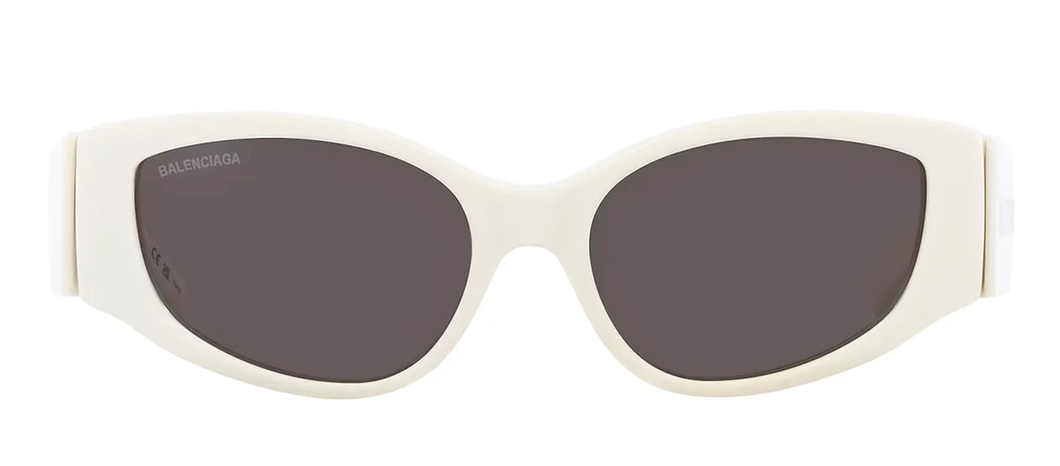Balenciaga EVERYDAY BB 0258S 003 Oval Plastic White Sunglasses with Grey Lens sold by Gaffos