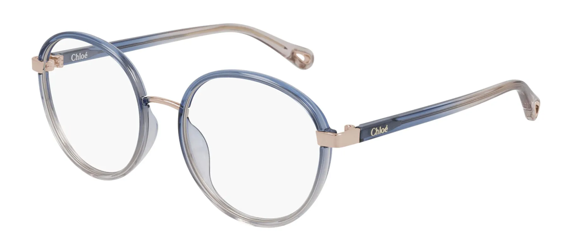 Chloe CH 0033O 004 Round Plastic Blue Eyeglasses with Logo Stamped Demo Lenses sold by Gaffos