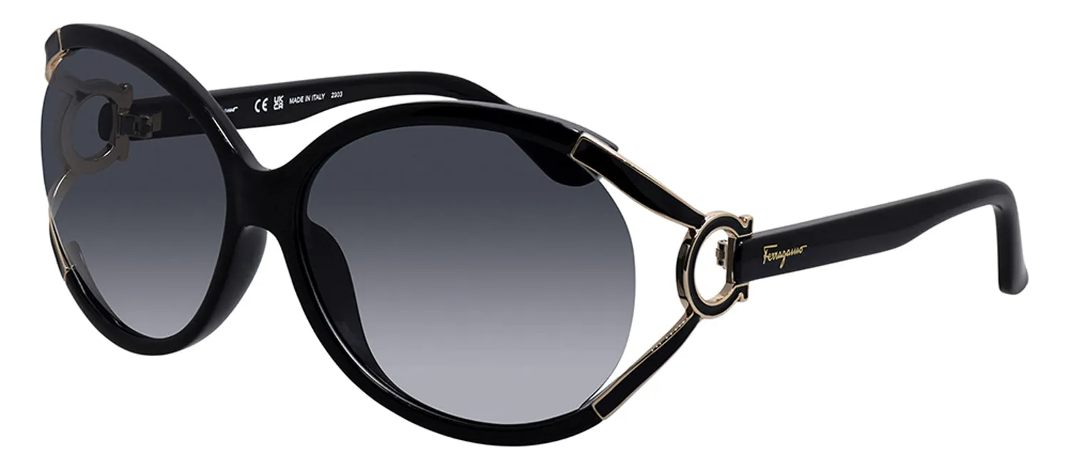 Salvatore Ferragamo SF 600S 001 Oval Plastic Black Sunglasses with Grey Gradient Lens sold by Gaffos product image thumbnail 2