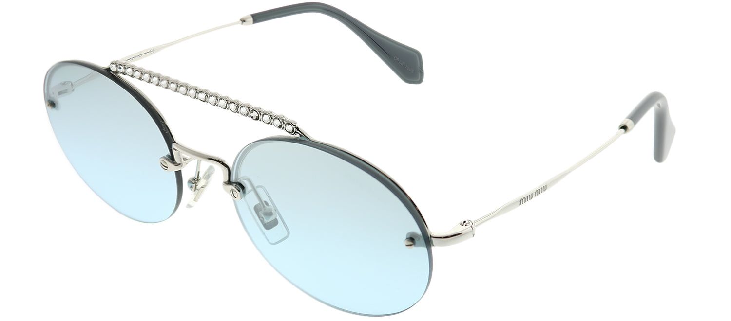 Miu Miu MU 60TS 1BC096 Oval Metal Silver Sunglasses with Azure Mirror Gradient Lens sold by Gaffos product image thumbnail 2