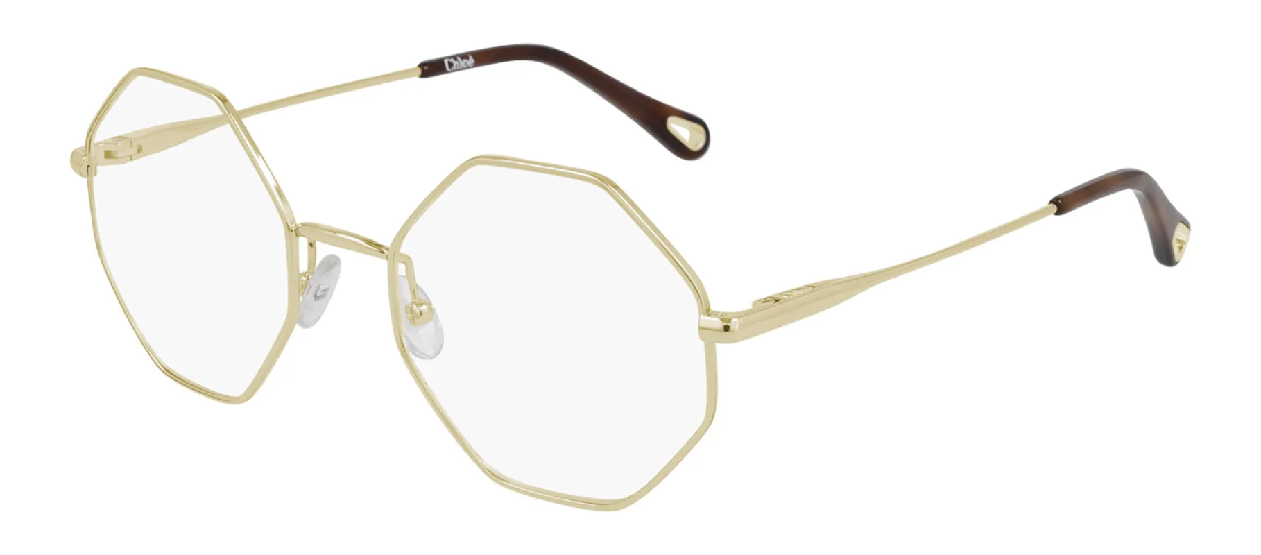 Chloe CH 0022O 004 Geometric Metal Gold Eyeglasses with Logo Stamped Demo Lenses sold by Gaffos
