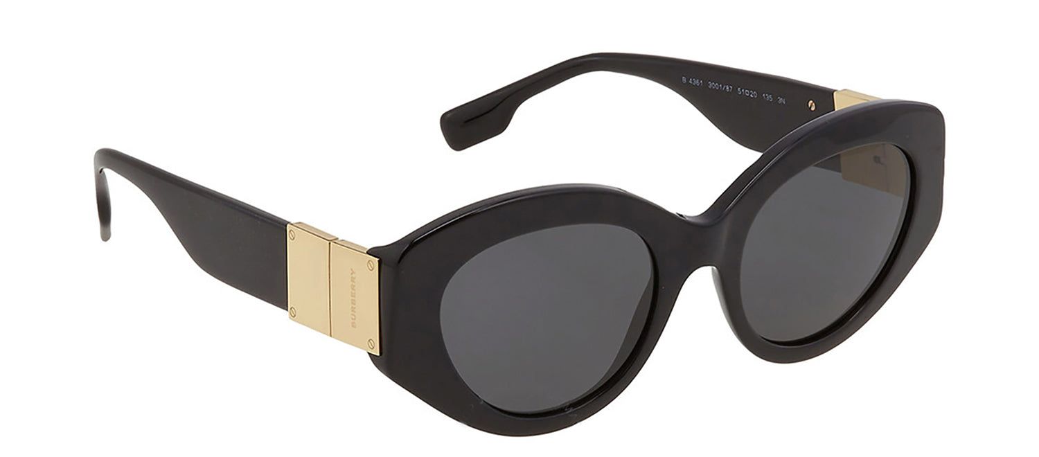 Burberry BE 4361 300187 Cat Eye Plastic Black Sunglasses with Dark Grey Solid Color Lens sold by Gaffos