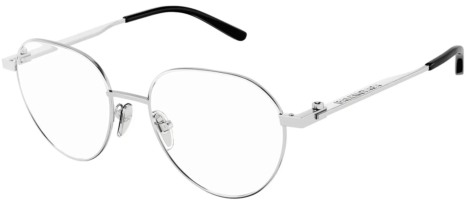 Balenciaga BB 0168O 001 Geometric Metal Silver Eyeglasses with Logo Stamped Demo Lenses sold by Gaffos
