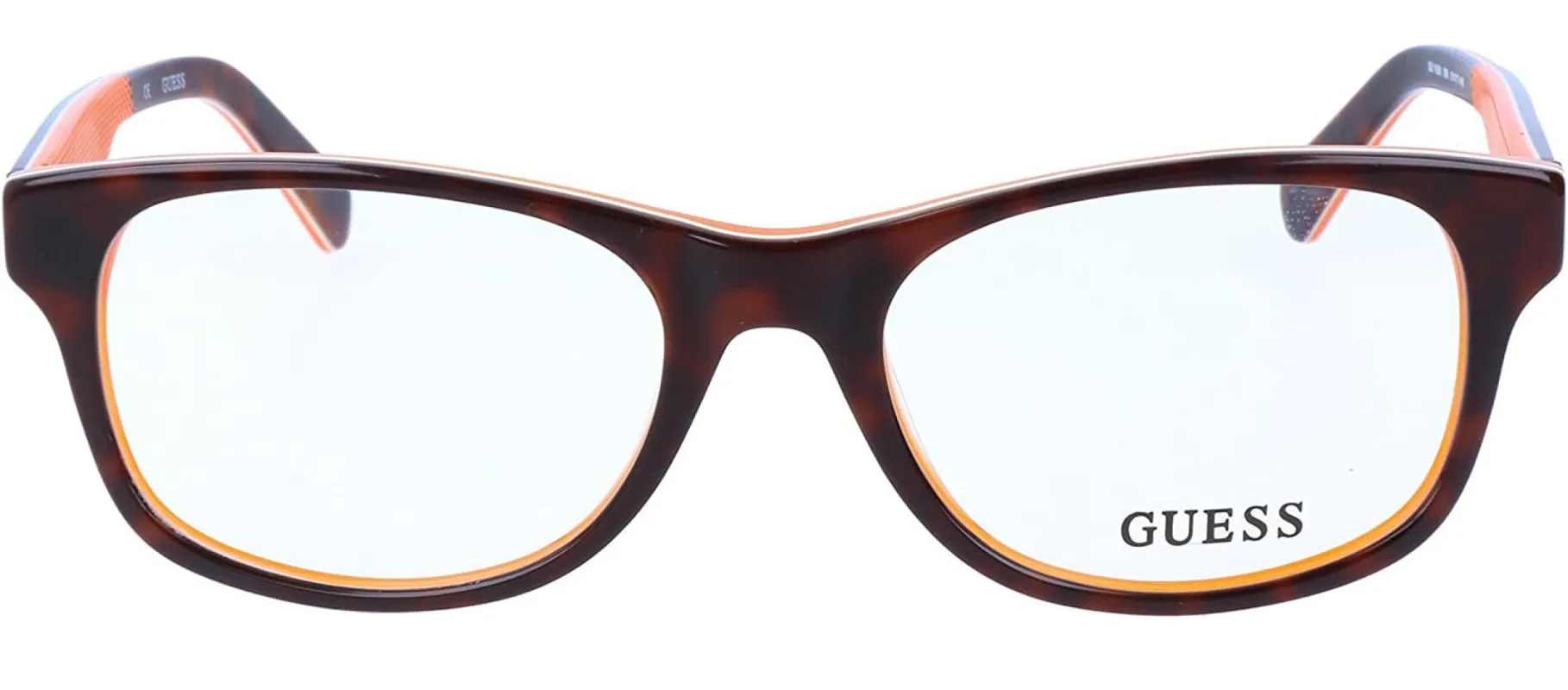 Guess GU 1858 056 Geometric Plastic Orange Eyeglasses with Logo Stamped Demo Lenses made by Guess