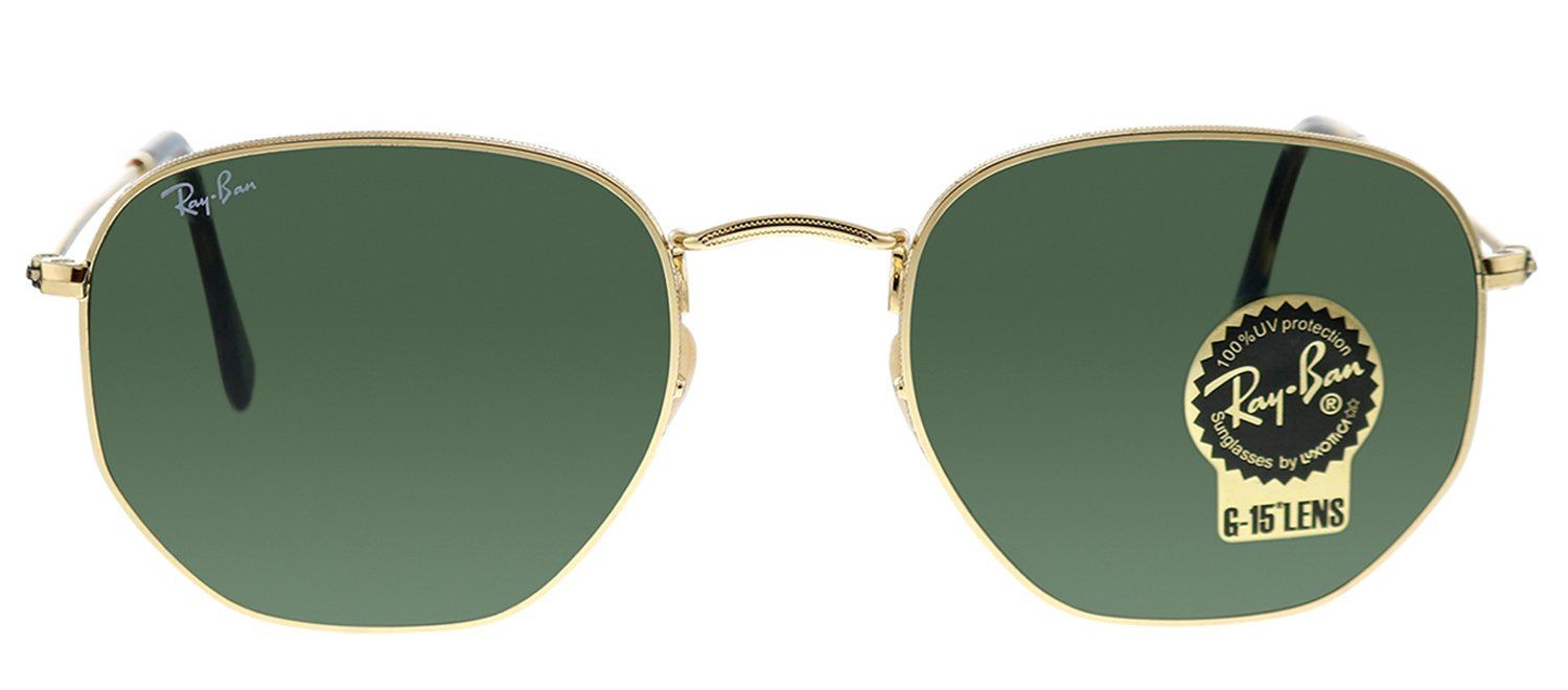 Ray-Ban RB 3548N 001 Geometric Metal Gold Sunglasses with Green Lens sold by Gaffos