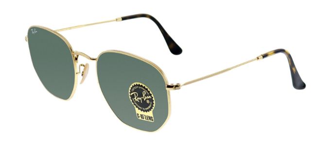 Ray-Ban RB 3548N 001 Geometric Metal Gold Sunglasses with Green Lens sold by Gaffos