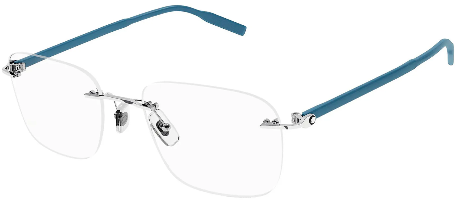 Montblanc MB 0222O 010 Rimless Metal Silver Eyeglasses with Logo Stamped Demo Lenses sold by Gaffos