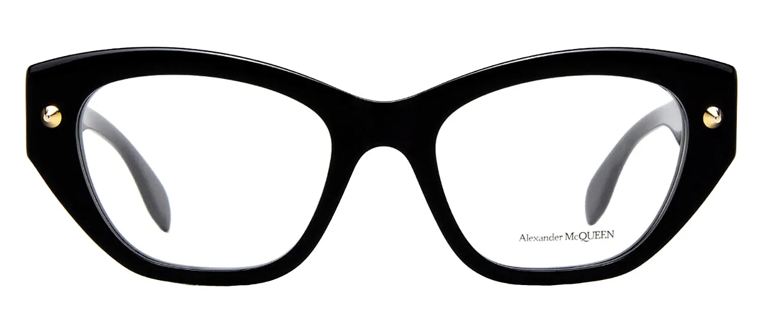 Alexander McQueen AM 0410O 001 Cat-Eye Plastic Black Eyeglasses with Logo Stamped Demo Lenses sold by Gaffos