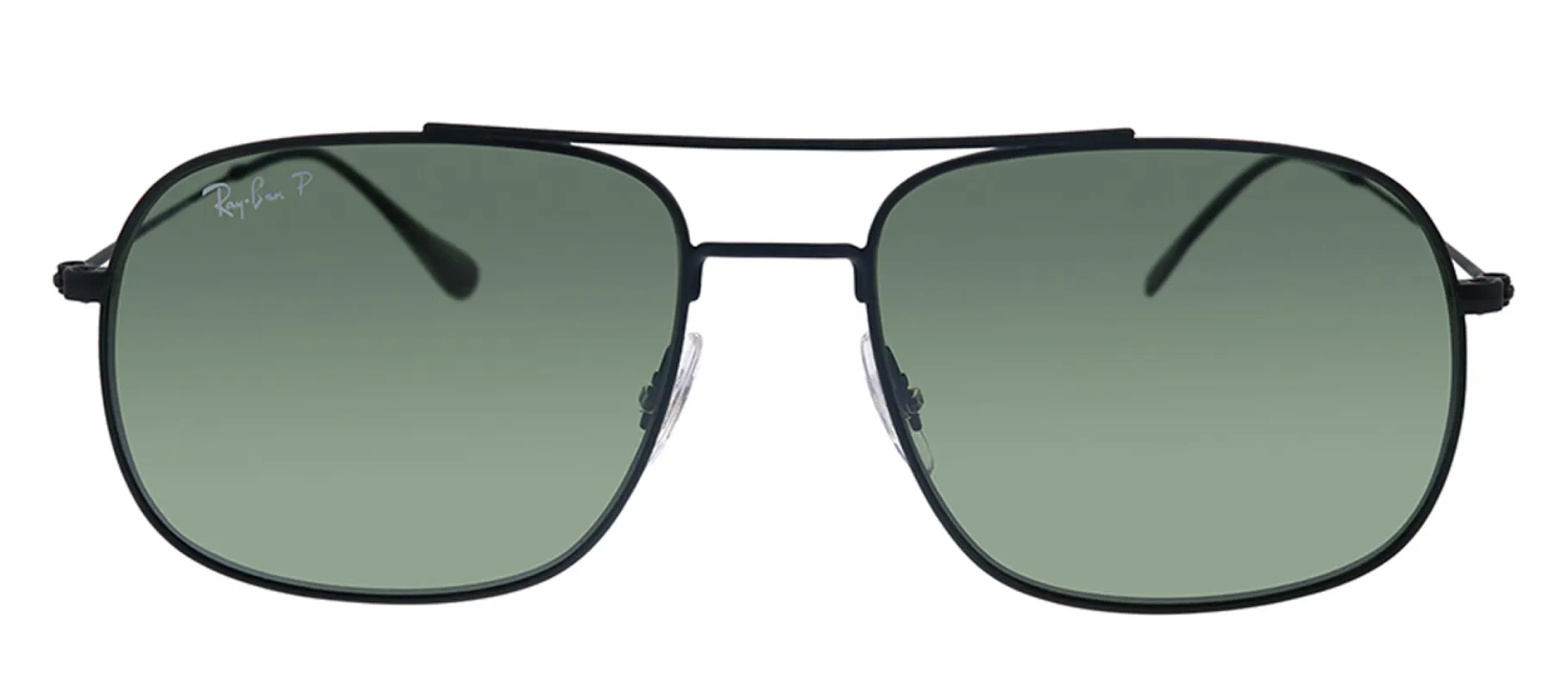 Ray-Ban RB 3595 90149A Square Metal Black Sunglasses with Green Polarized Lens sold by Gaffos